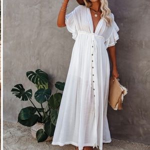 Anika Pocketed Button Down Ruffle Maxi Dress